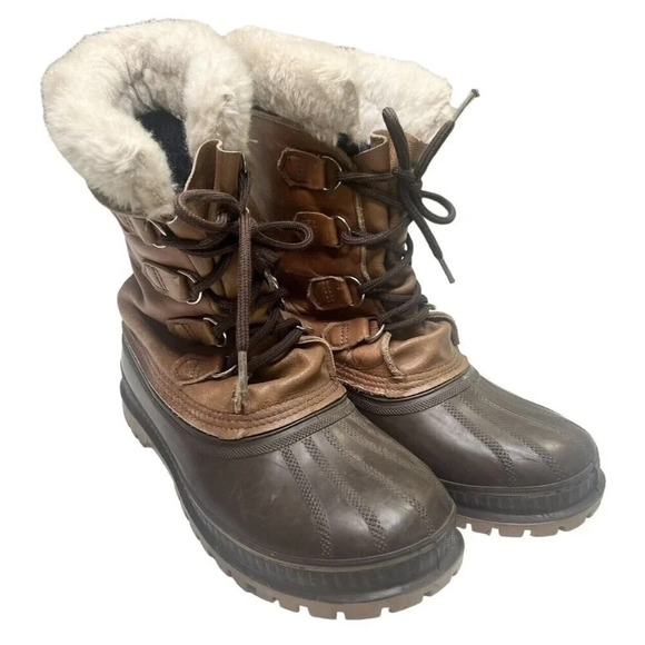 Sorel Winter Duck Boots Buffalo Men's Sz 8 Brown Leather Lace Up Shearling Lined - Picture 1 of 11